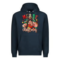 Navy Merry Christmas Caucasian girl sneakers Premium Hoodie - RanaPortraitStore