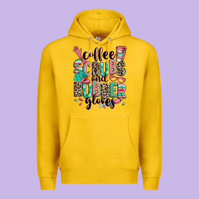 Coffee Scrubs And Rubber Gloves Premium Hoodie Designed By Ranaportraitstore