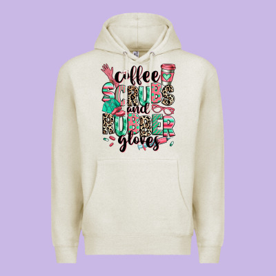 Coffee Scrubs And Rubber Gloves Premium Hoodie Designed By Ranaportraitstore