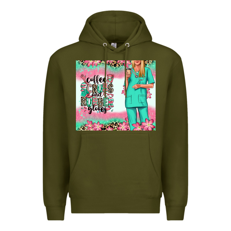 Coffee Scrubs Rubber Gloves Nurse Premium Hoodie by RanaPortraitStore | Teevron