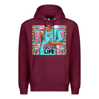 Burgundy nurse life afro woman Premium Hoodie - RanaPortraitStore