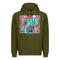 Army Green nurse life afro woman Premium Hoodie - RanaPortraitStore