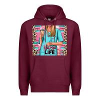 Burgundy nurse life blonde woman Premium Hoodie - RanaPortraitStore