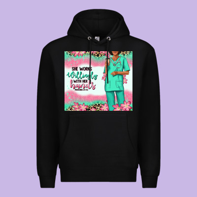 She Works Willingly With Her Hands Afro Nurse Premium Hoodie Designed By Ranaportraitstore