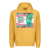 Mustard she works willingly with her hands afro nurse Premium Hoodie - RanaPortraitStore