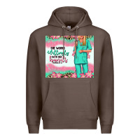 Coffee she works willingly with her hands blonde nurse Premium Hoodie - RanaPortraitStore