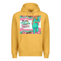 Mustard she works willingly with her hands blonde nurse Premium Hoodie - RanaPortraitStore