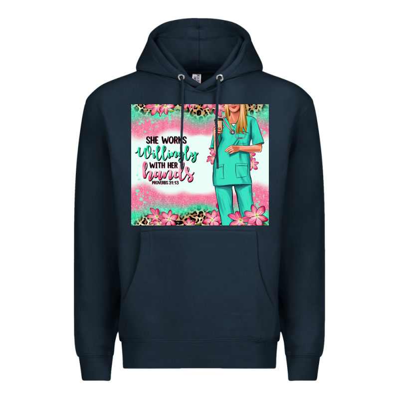 She Works Willingly With Her Hands Blonde Nurse Premium Hoodie by RanaPortraitStore | Teevron