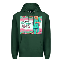 Sports Green she works willingly with her hands blonde nurse Premium Hoodie - RanaPortraitStore