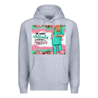 Heather Grey she works willingly with her hands blonde nurse Premium Hoodie - RanaPortraitStore