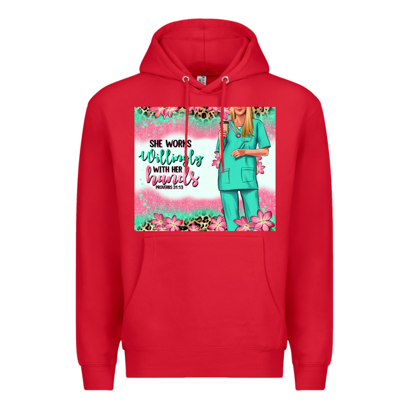She Works Willingly With Her Hands Blonde Nurse Premium Hoodie by RanaPortraitStore | Teevron