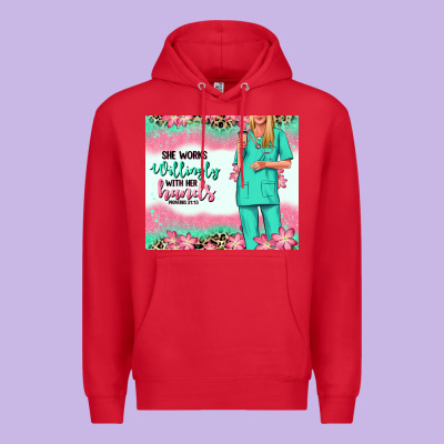 She Works Willingly With Her Hands Blonde Nurse Premium Hoodie Designed By Ranaportraitstore