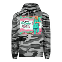 Slate Camo she works willingly with her hands blonde nurse Premium Hoodie - RanaPortraitStore