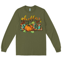 Army Green hello fall pumpkin Long Sleeve Tee - BarkalooDesign