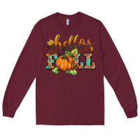 Burgundy hello fall pumpkin Long Sleeve Tee - BarkalooDesign