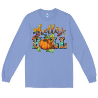 Colony Blue hello fall pumpkin Long Sleeve Tee - BarkalooDesign