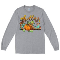 Heather Grey hello fall pumpkin Long Sleeve Tee - BarkalooDesign