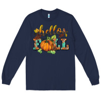 Navy hello fall pumpkin Long Sleeve Tee - BarkalooDesign