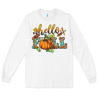 White hello fall pumpkin Long Sleeve Tee - BarkalooDesign