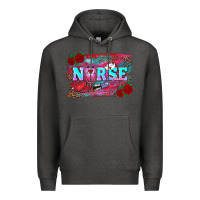 Charcoal Heather valentines day nurse with leopard and turquoise ba Premium Hoodie - RanaPortraitStore