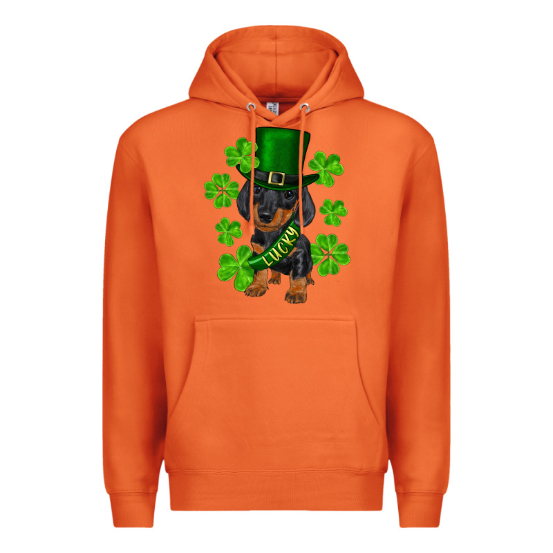 St. Patricks Day Lucky Dachshund Puppy Premium Hoodie by RanaPortraitStore | Teevron