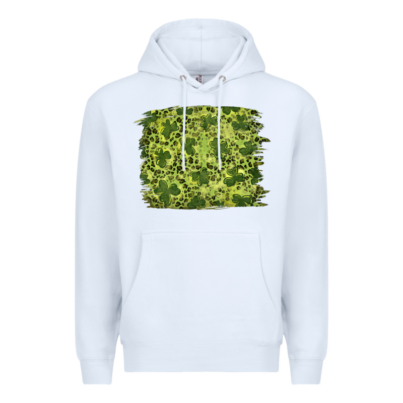 St Patricks Day Shamrock Leopard Background Premium Hoodie by RanaPortraitStore | Teevron