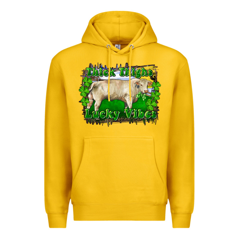 Thick Thighs Lucky Vibes Charolais Bull Premium Hoodie by RanaPortraitStore | Teevron