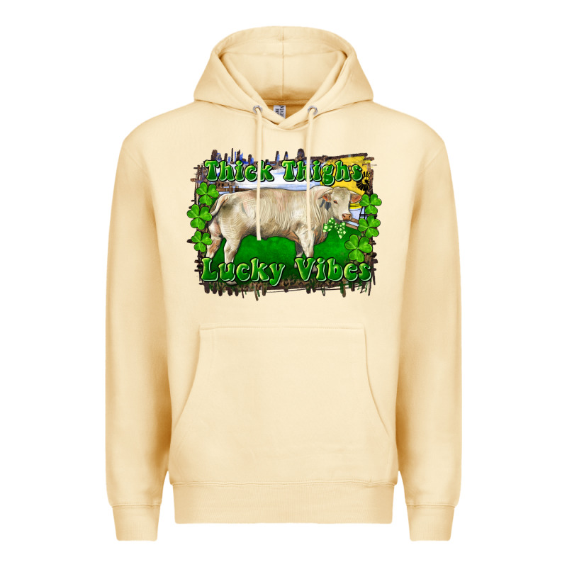 Thick Thighs Lucky Vibes Charolais Bull Premium Hoodie by RanaPortraitStore | Teevron
