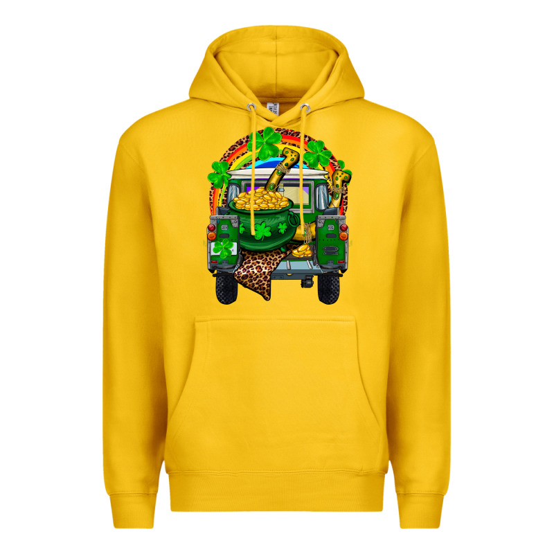 St Patricks Day Truck With Pot Of Gold Horseshoe A Premium Hoodie by RanaPortraitStore | Teevron