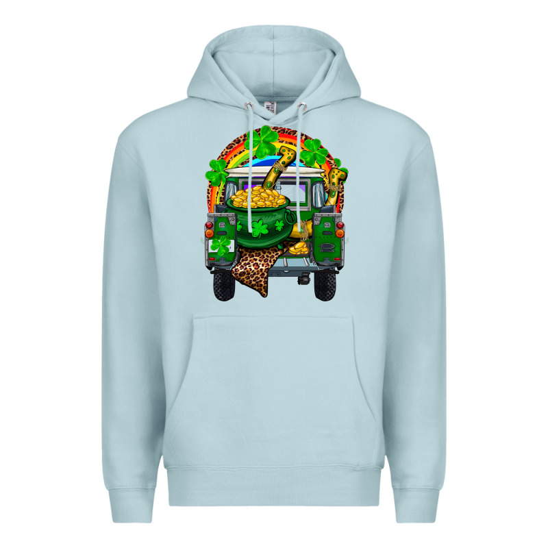 St Patricks Day Truck With Pot Of Gold Horseshoe A Premium Hoodie by RanaPortraitStore | Teevron
