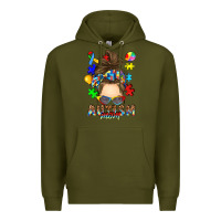 Army Green messy bun autism mom Premium Hoodie - RanaPortraitStore