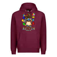 Burgundy messy bun autism mom Premium Hoodie - RanaPortraitStore