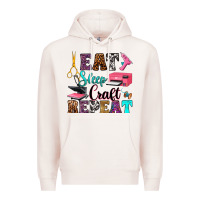 Pale Pink eat sleep craft repeat Premium Hoodie - RanaPortraitStore
