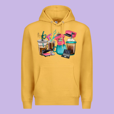 Premium Hoodie crafting coffee cups