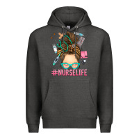 Charcoal Heather messy bun nurse life Premium Hoodie - RanaPortraitStore