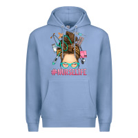 Colony Blue messy bun nurse life Premium Hoodie - RanaPortraitStore