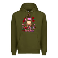 Army Green one loved teacher messy bun Premium Hoodie - RanaPortraitStore