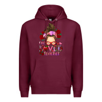 Burgundy one loved teacher messy bun Premium Hoodie - RanaPortraitStore