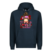 Navy one loved teacher messy bun Premium Hoodie - RanaPortraitStore