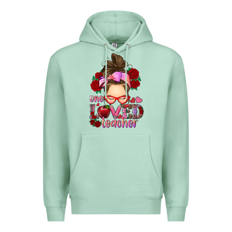 One Loved Teacher Messy Bun Premium Hoodie by RanaPortraitStore | Teevron