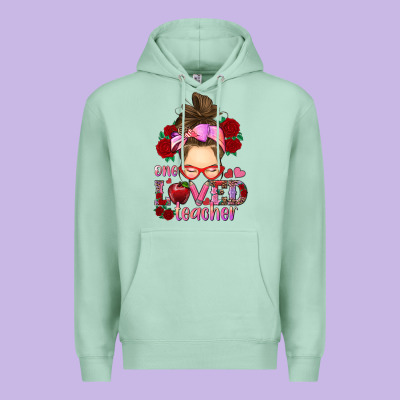 Premium Hoodie one loved teacher messy bun