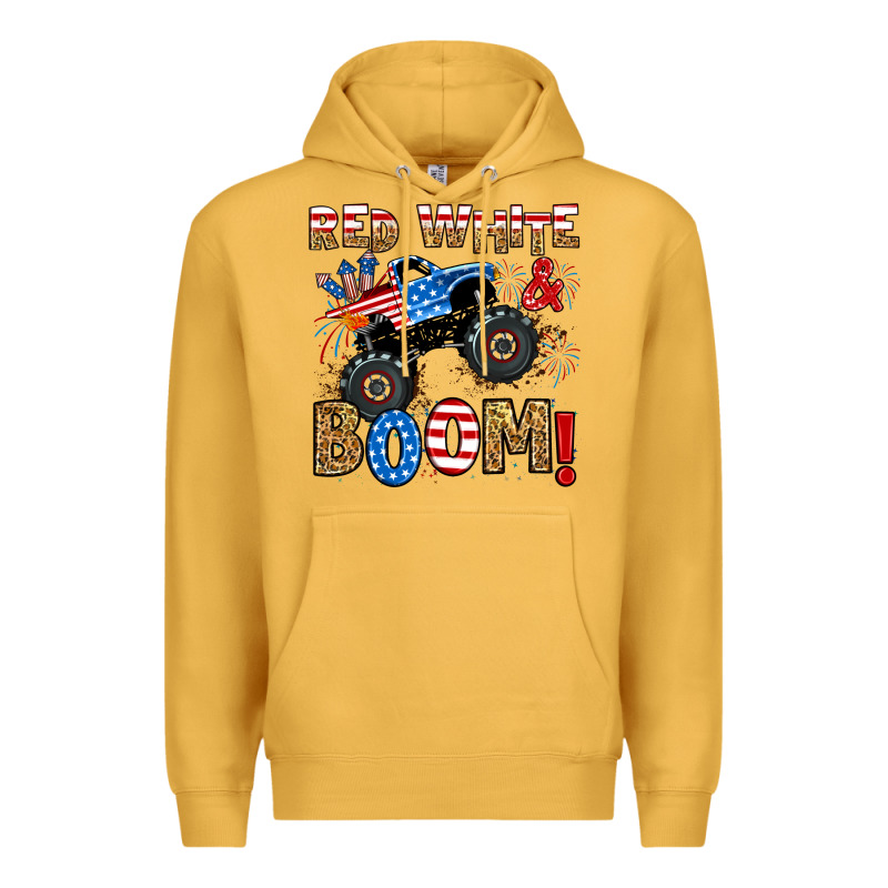 Red White Boom Monster Truck Premium Hoodie by RanaPortraitStore | Teevron