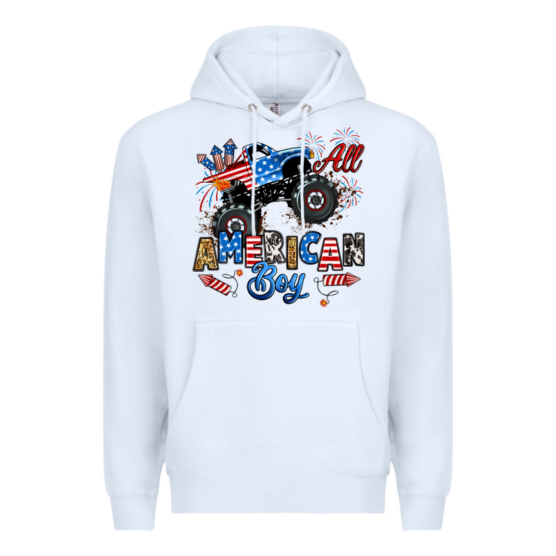 Fourth Of July Monster Truck All American Boy Premium Hoodie by RanaPortraitStore | Teevron