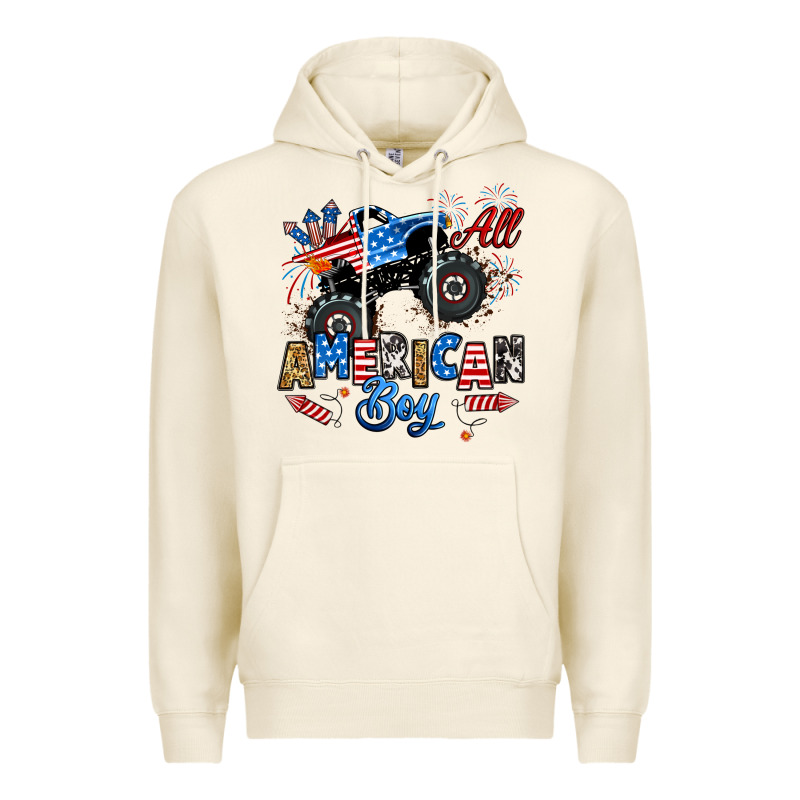 Fourth Of July Monster Truck All American Boy Premium Hoodie by RanaPortraitStore | Teevron