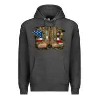 Charcoal Heather american flag with army boots Premium Hoodie - RanaPortraitStore