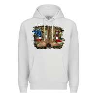 Dove Grey american flag with army boots Premium Hoodie - RanaPortraitStore