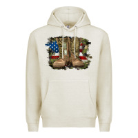Oatmeal Heather american flag with army boots Premium Hoodie - RanaPortraitStore