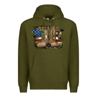 Army Green american flag with army boots Premium Hoodie - RanaPortraitStore