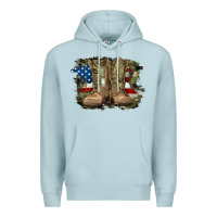 Blue Mist american flag with army boots Premium Hoodie - RanaPortraitStore