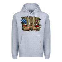 Heather Grey american flag with army boots Premium Hoodie - RanaPortraitStore